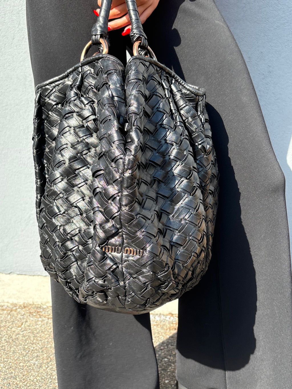 Miu Miu Bottega pattern leather bag black vintage
