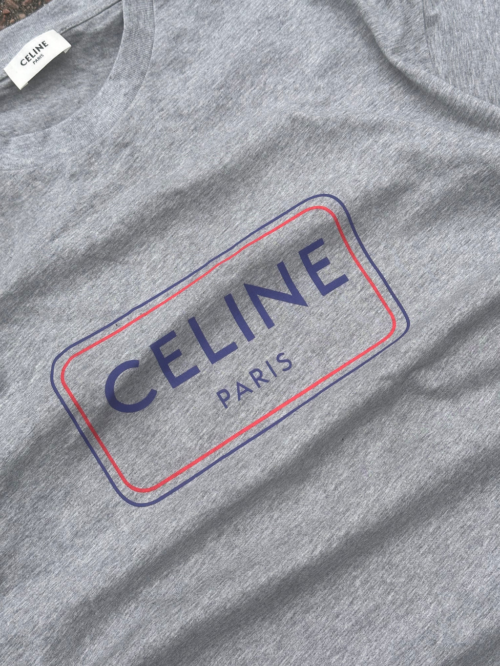 Celine gray box logo tee
