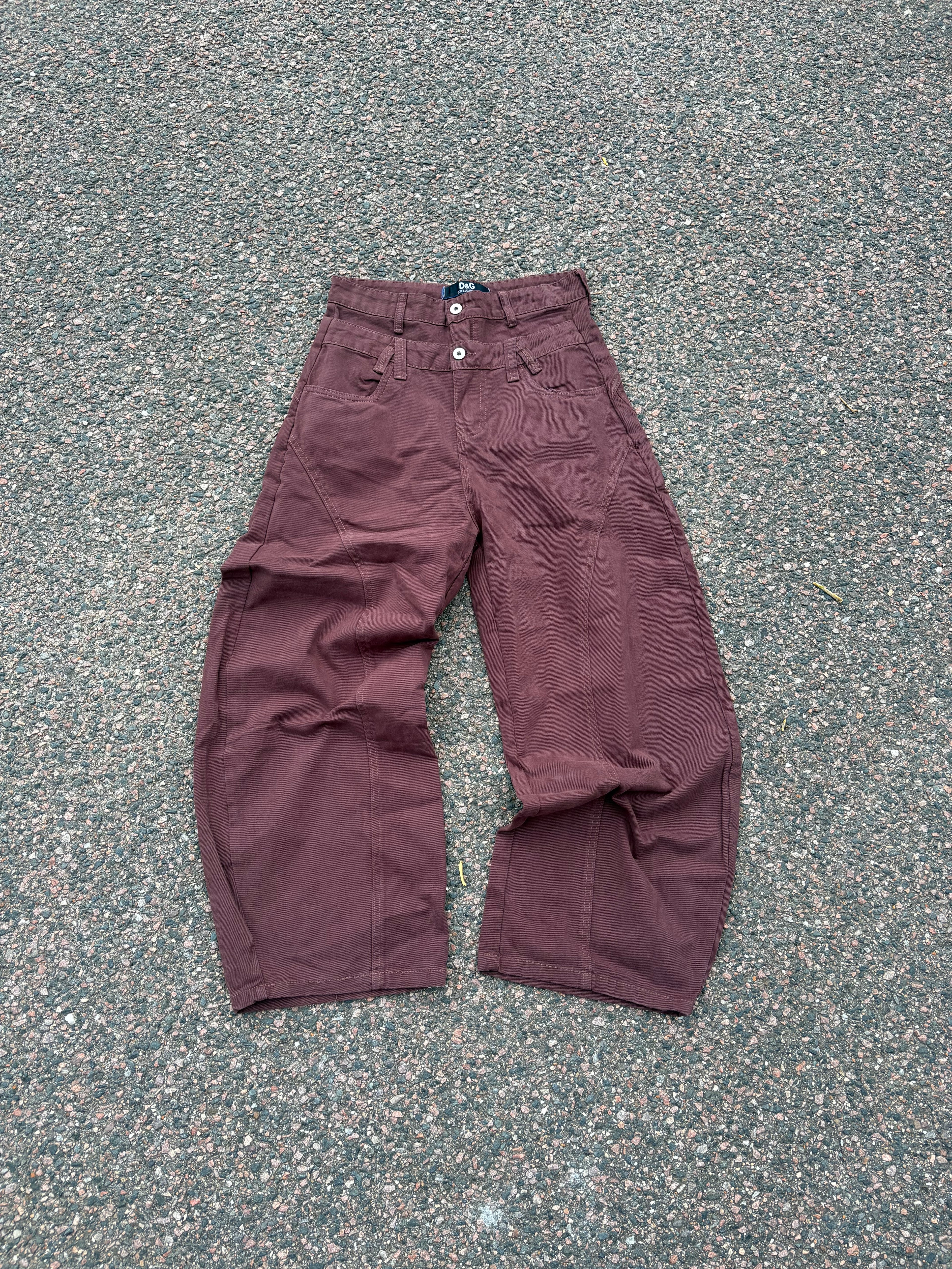 Dolce & Gabbana double waistband burgundy wide fit pants