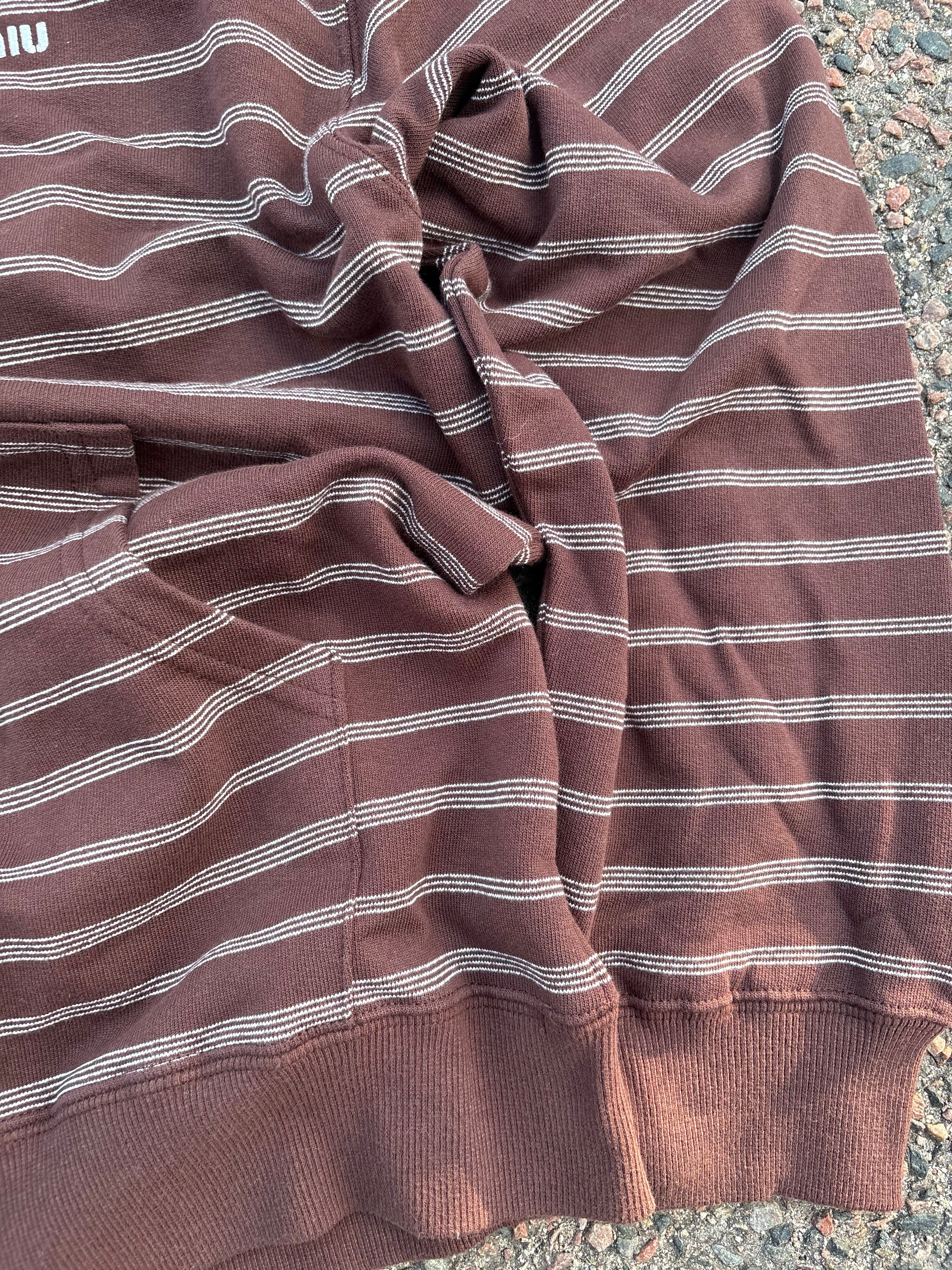 Miu Miu SS24 striped draw string hoodie white/brown