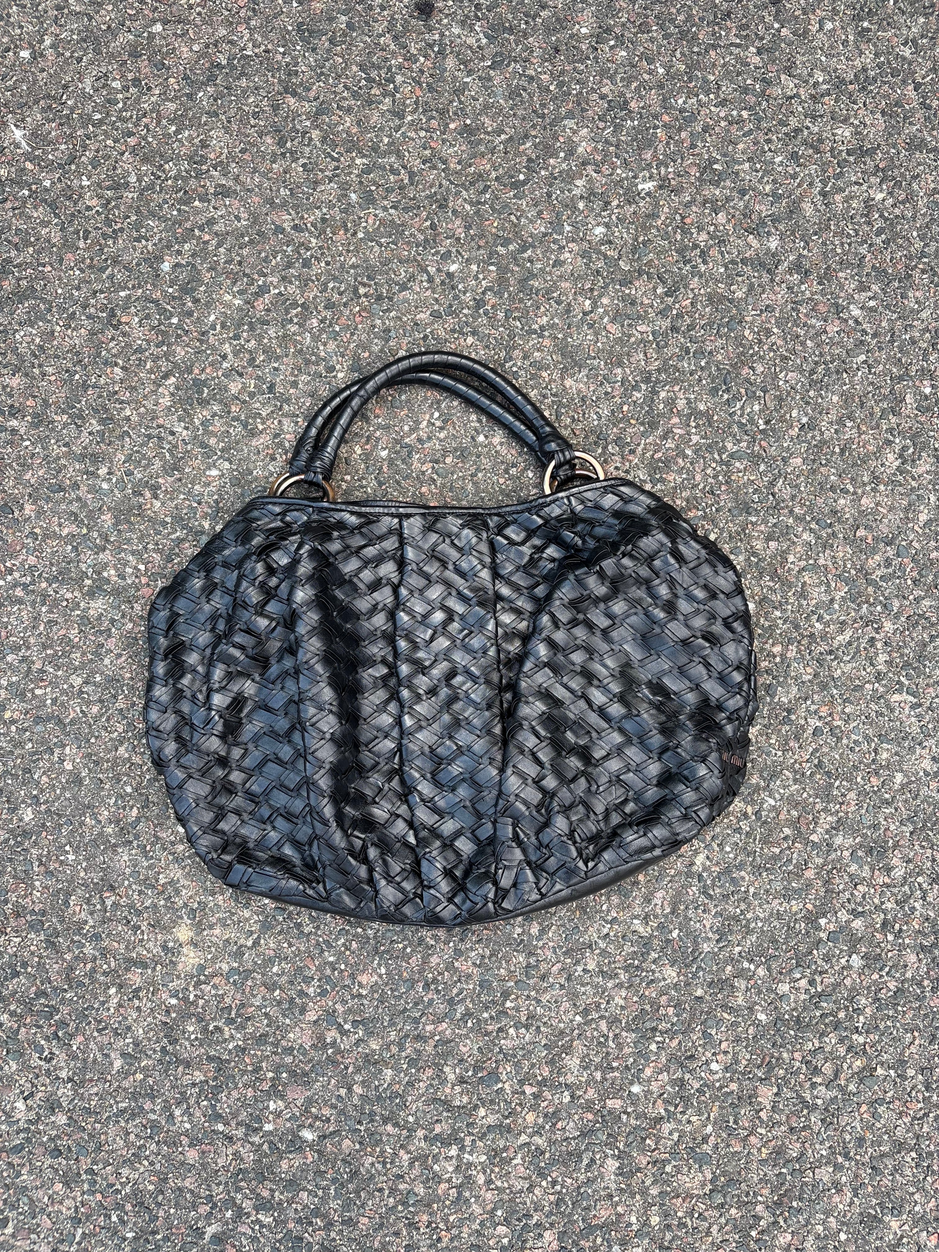 Miu Miu Bottega pattern leather bag black vintage