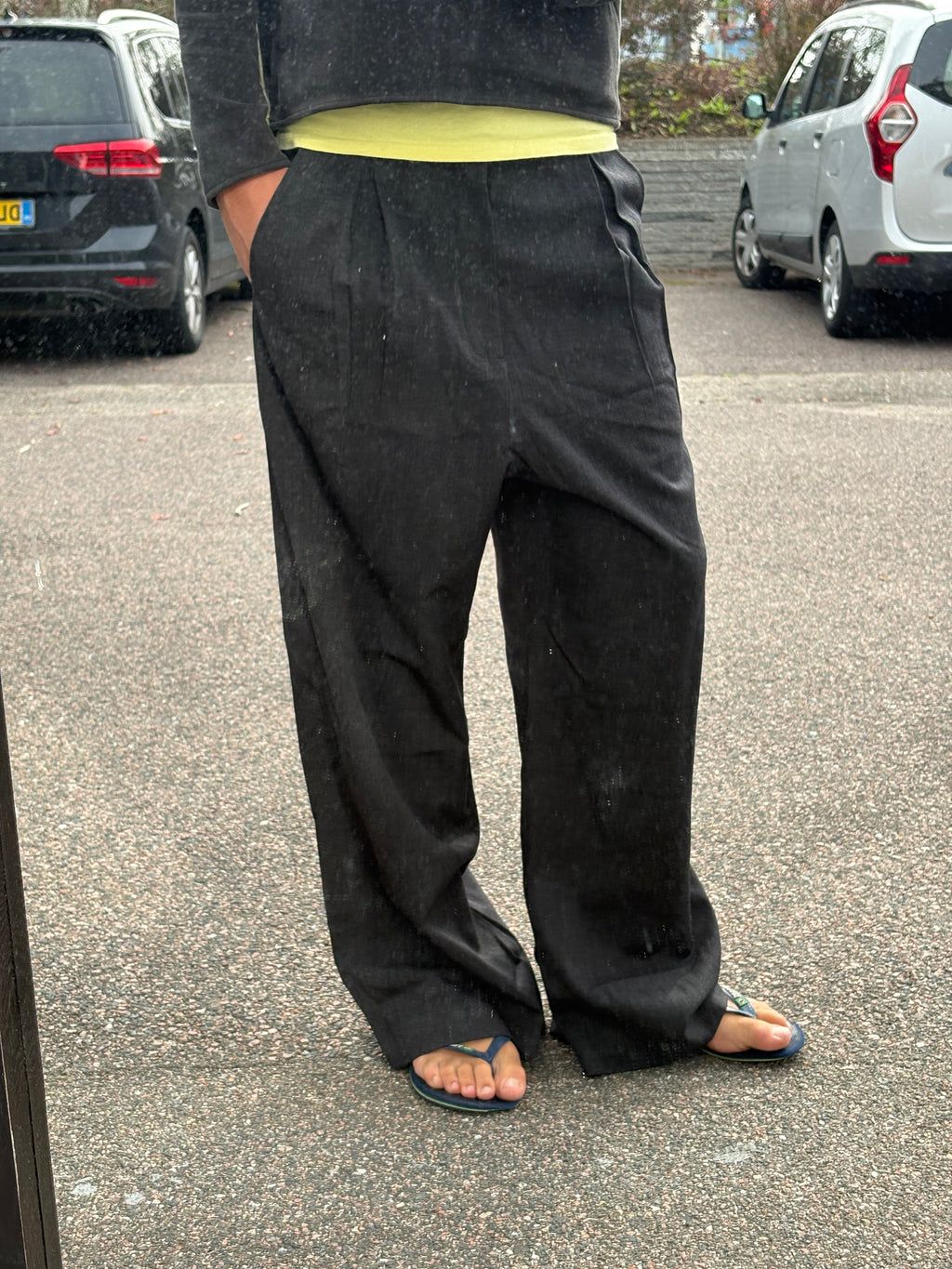 Loewe wide suit pants pinstripe gray with wool waistband