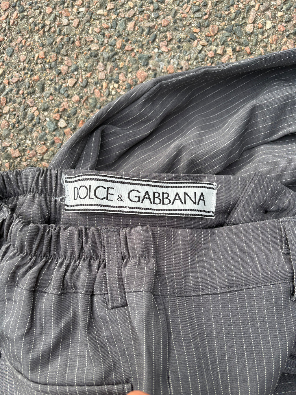 4 button Dolce & Gabbana wide fit gray striped suit pants