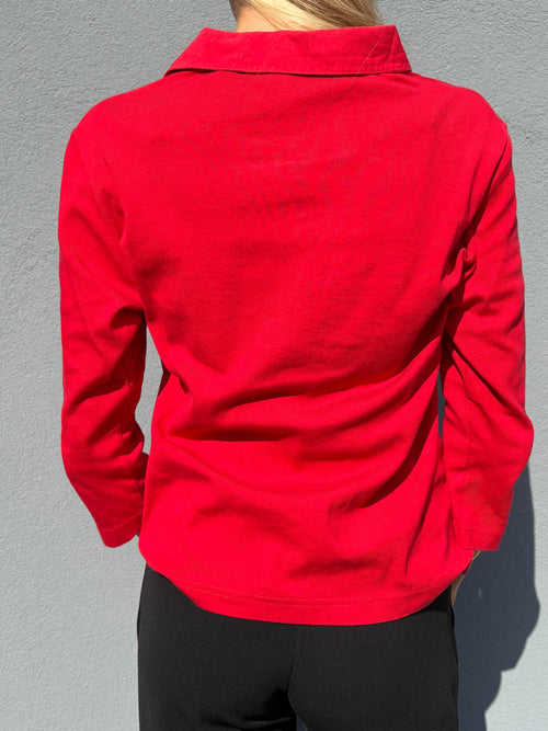 2000s Yves Saint Laurent 3/4 sleeves red button up