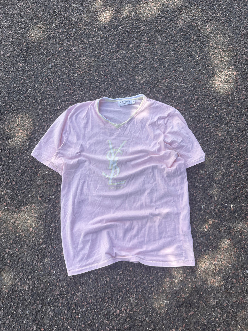 Pink Yves Saint Laurent logo t shirt