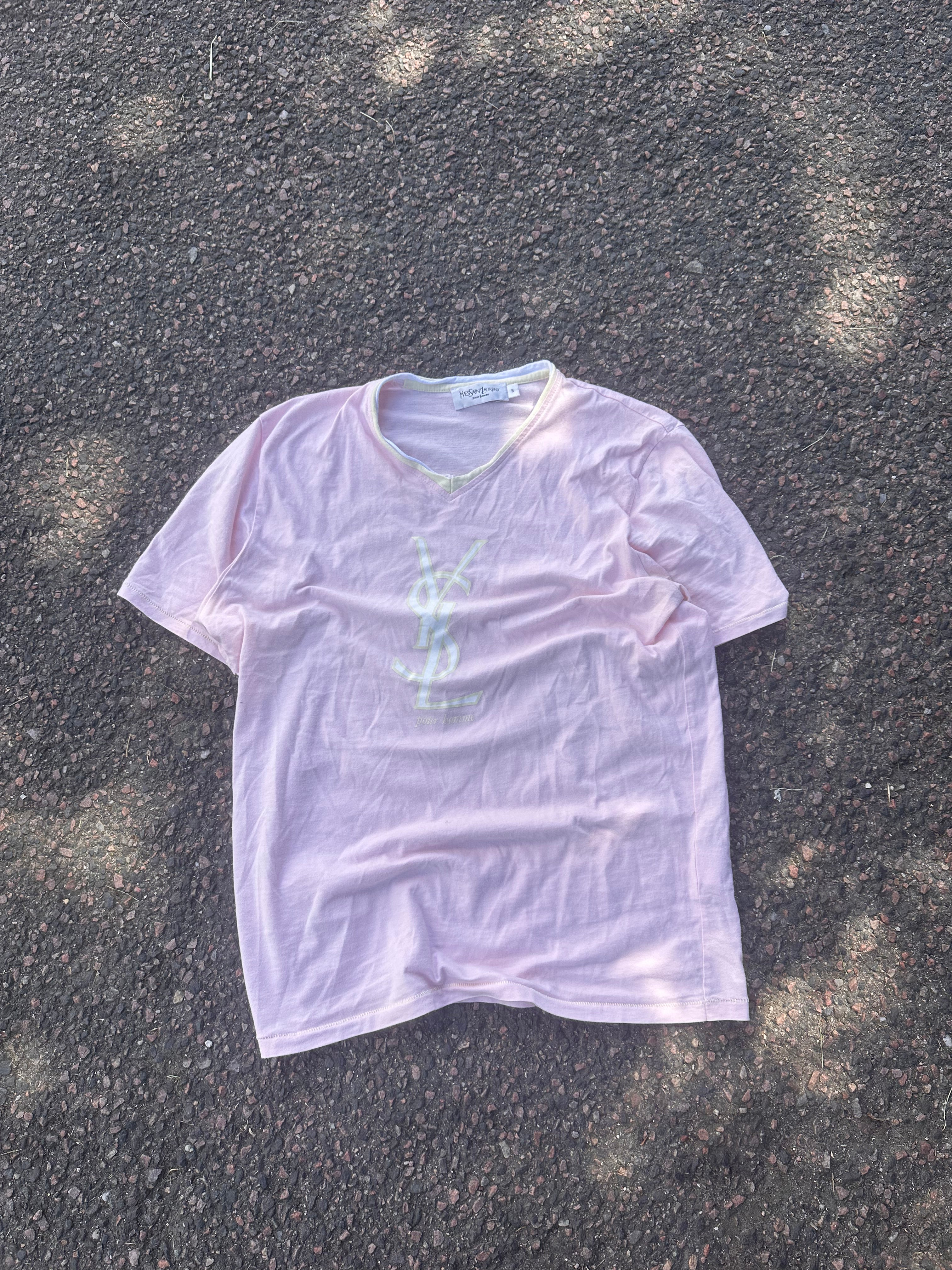 Pink Yves Saint Laurent logo t shirt