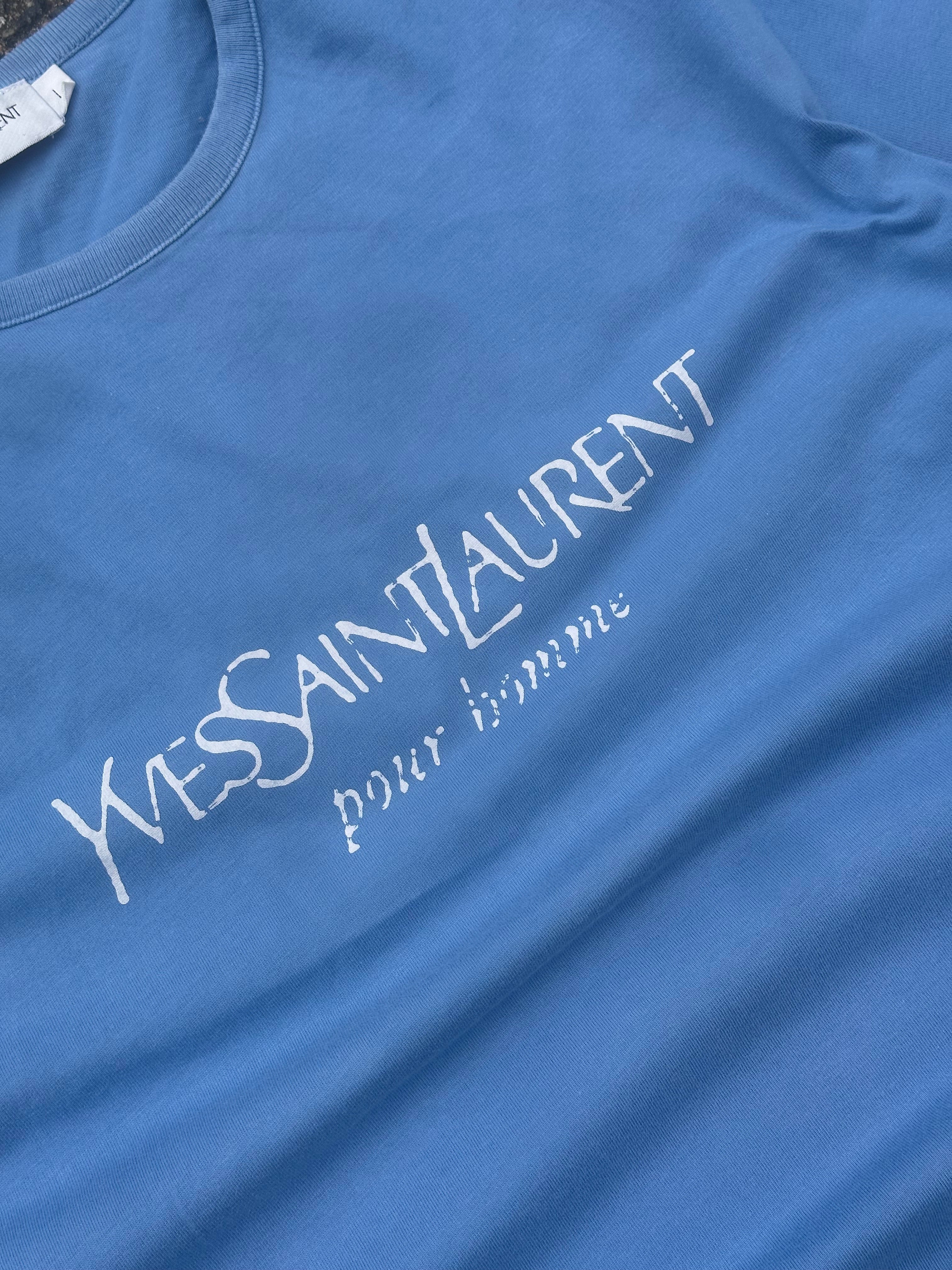 Vintage Yves Saint Laurent spellout t shirt baby blue