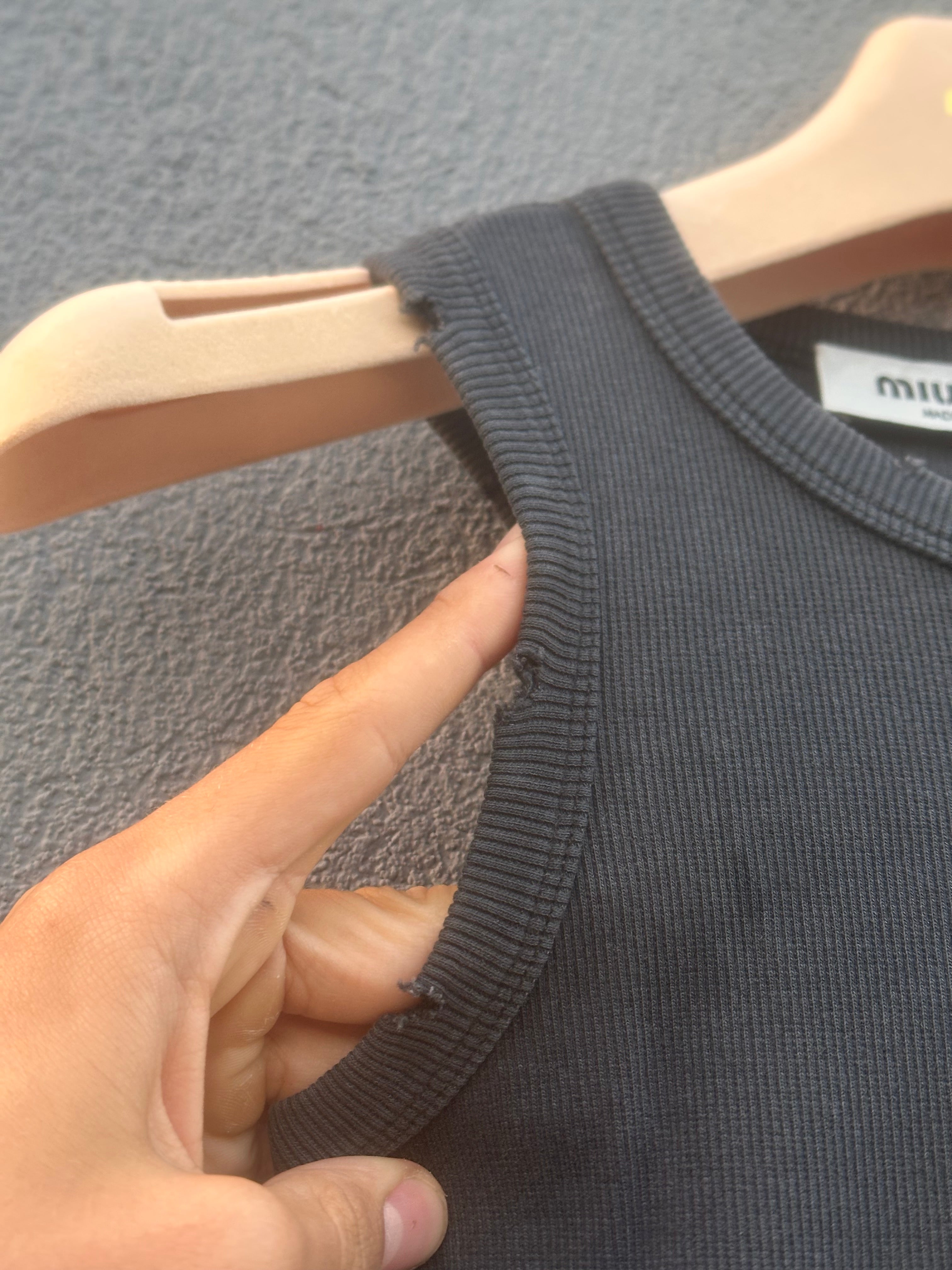 Miu miu gray ribbed knit cotton dress