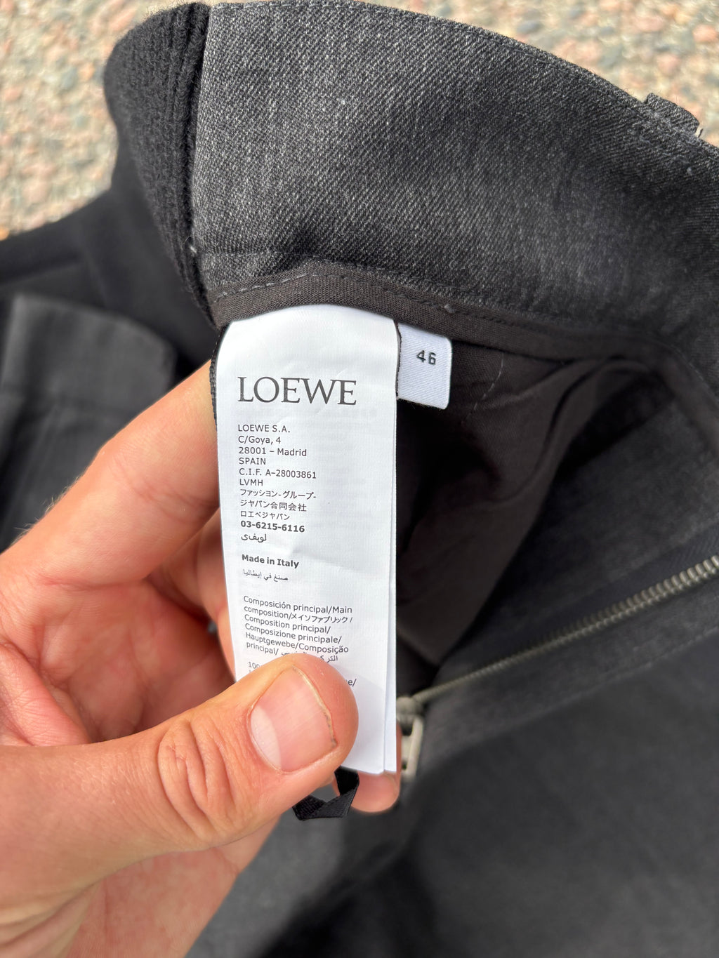 Loewe wide suit pants pinstripe gray with wool waistband