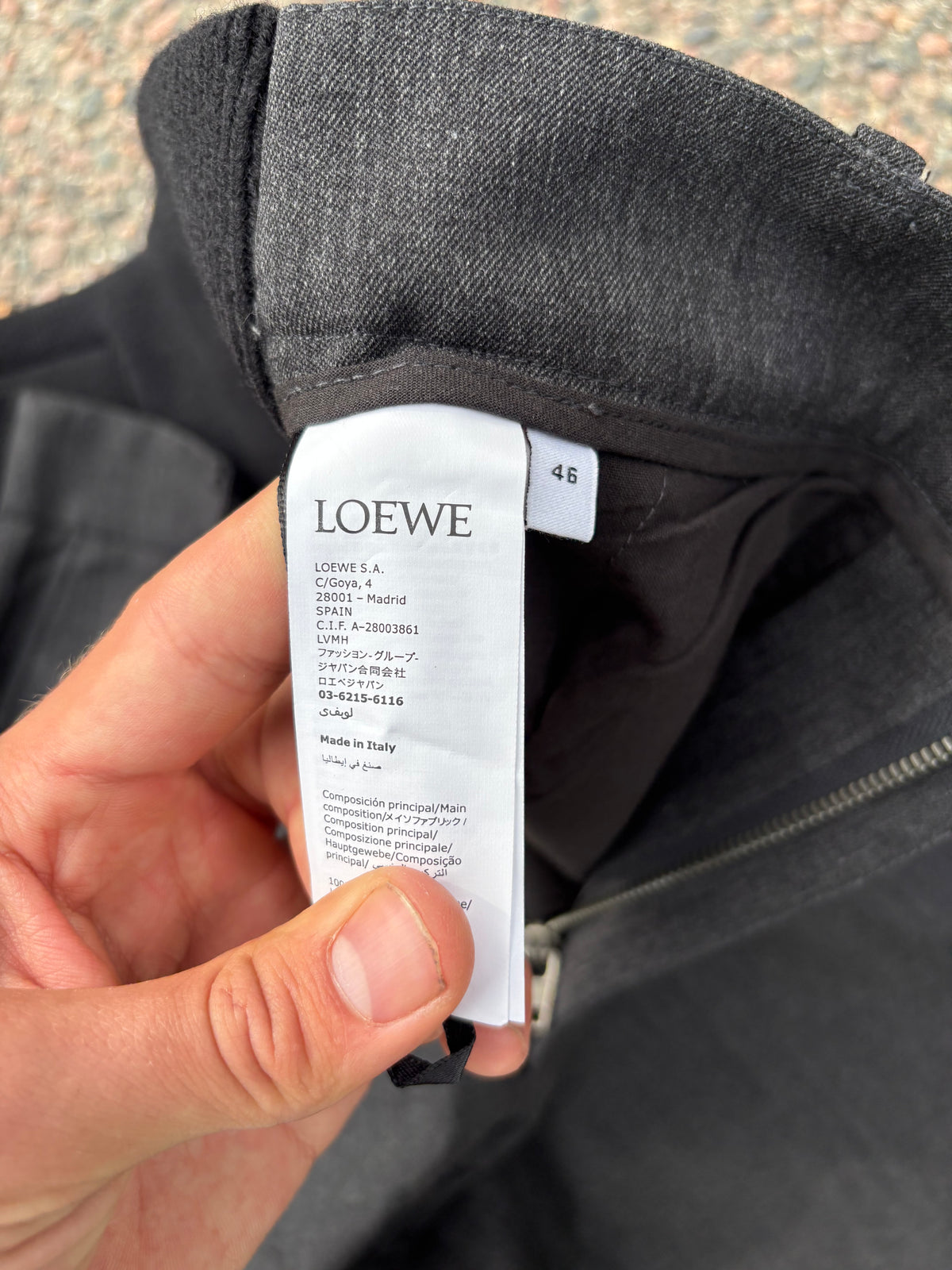 Loewe wide suit pants pinstripe gray with wool waistband