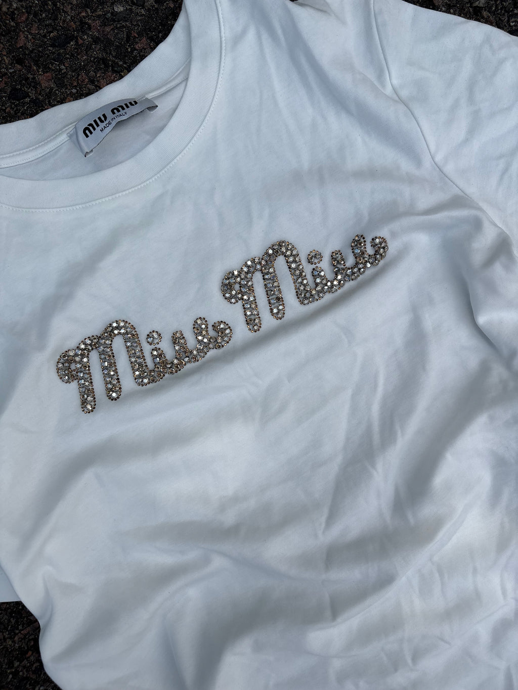 Miu miu cursive text tee white