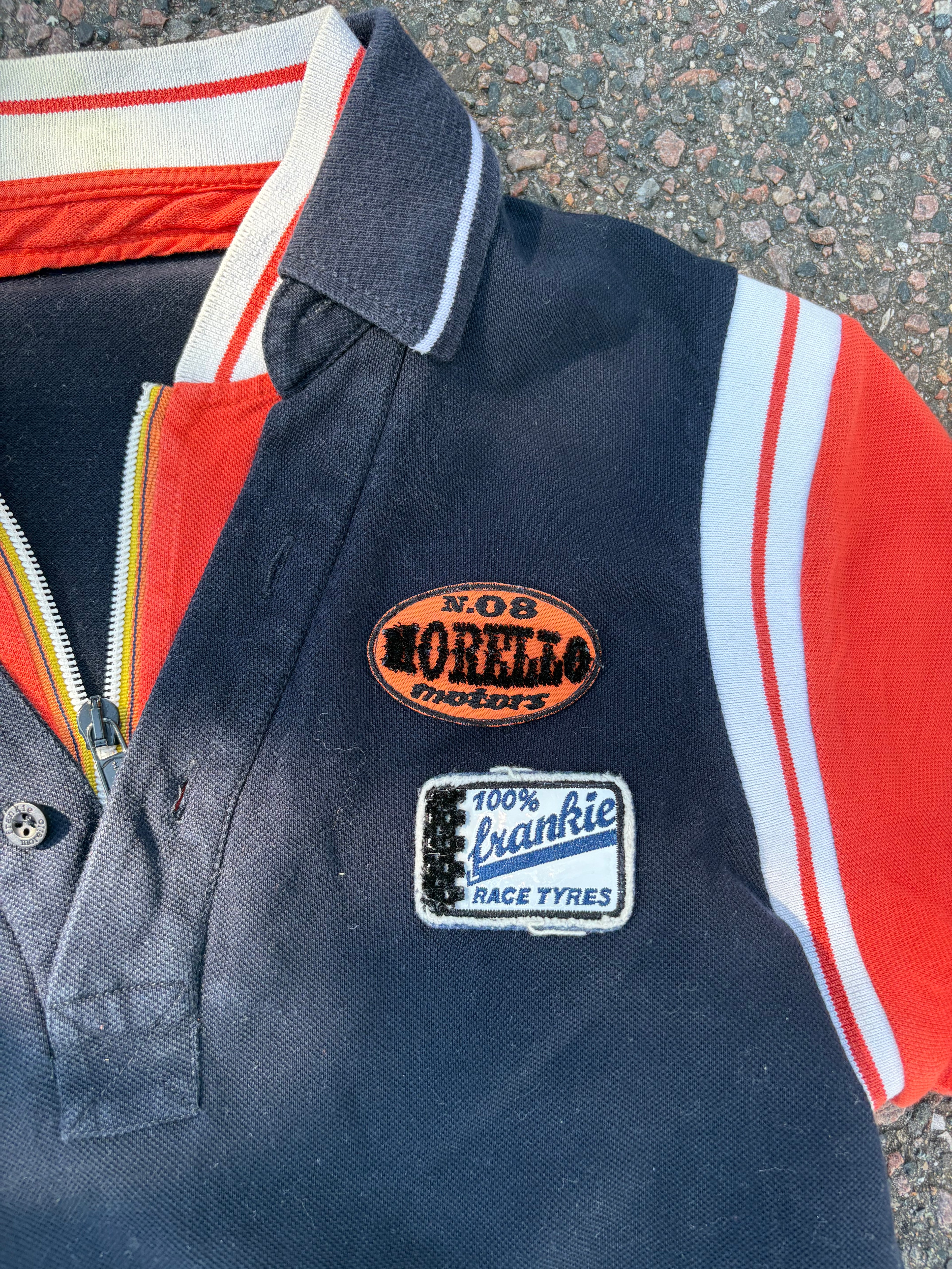 1970s Milanese go-kart double layer polo navy/orange