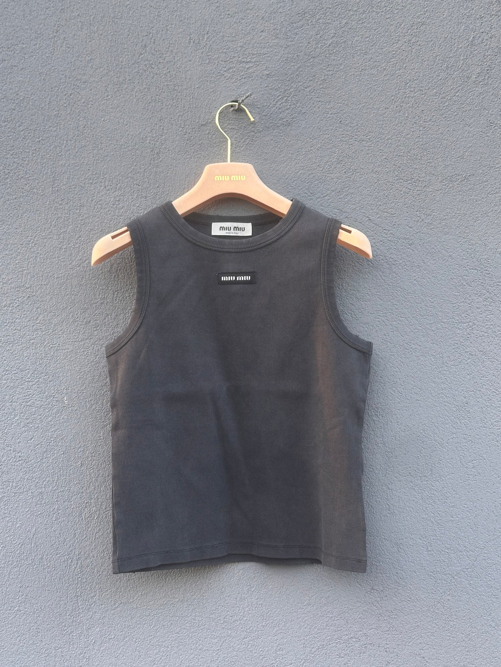 Miu miu ribbed knit cotton gray top 2023