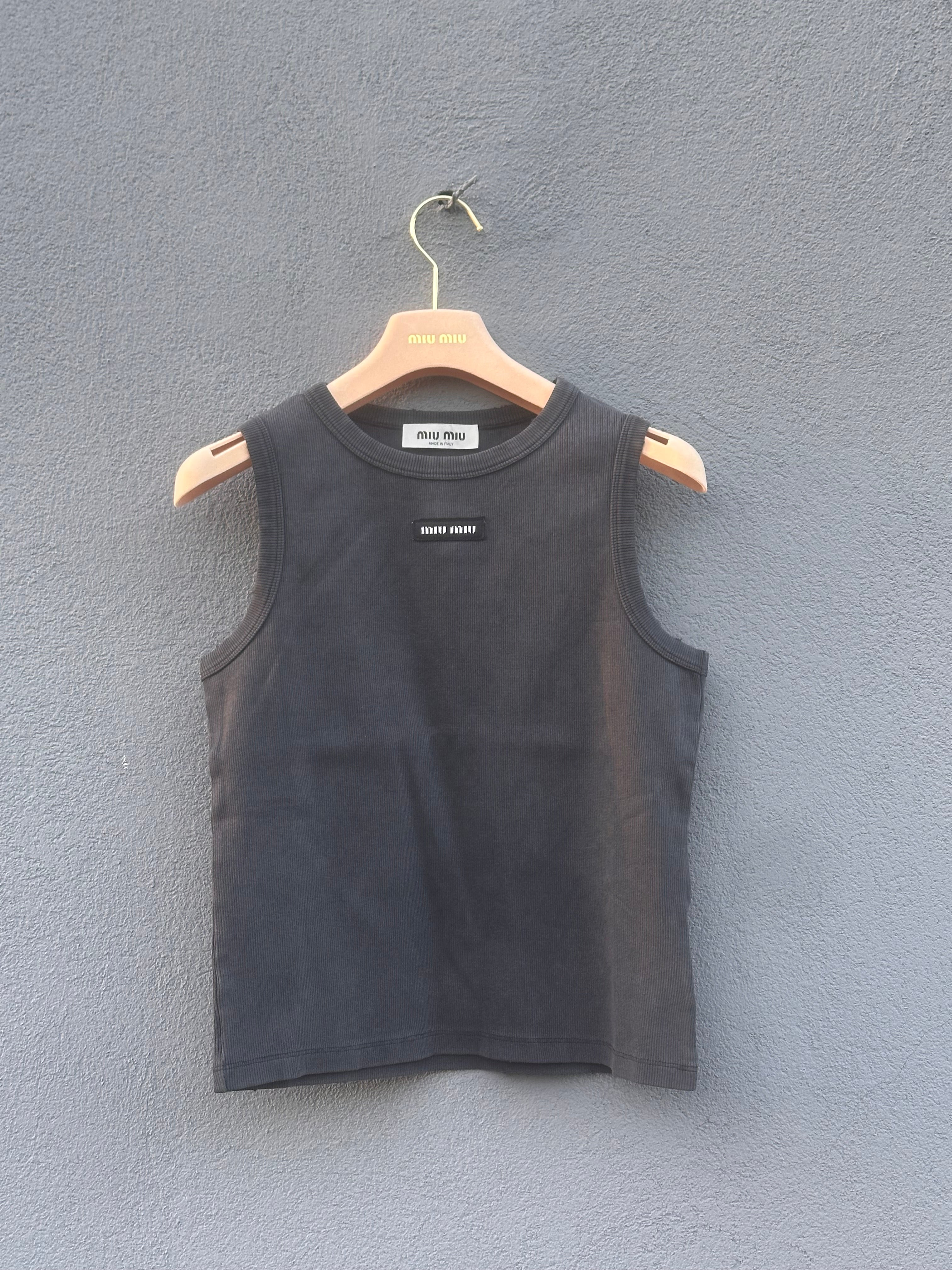 Miu miu ribbed knit cotton gray top 2023