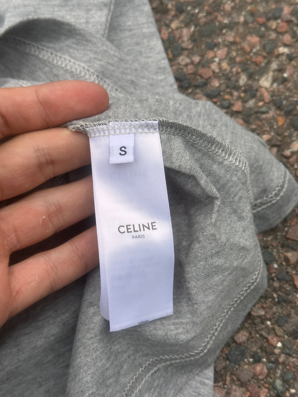 Celine gray box logo tee
