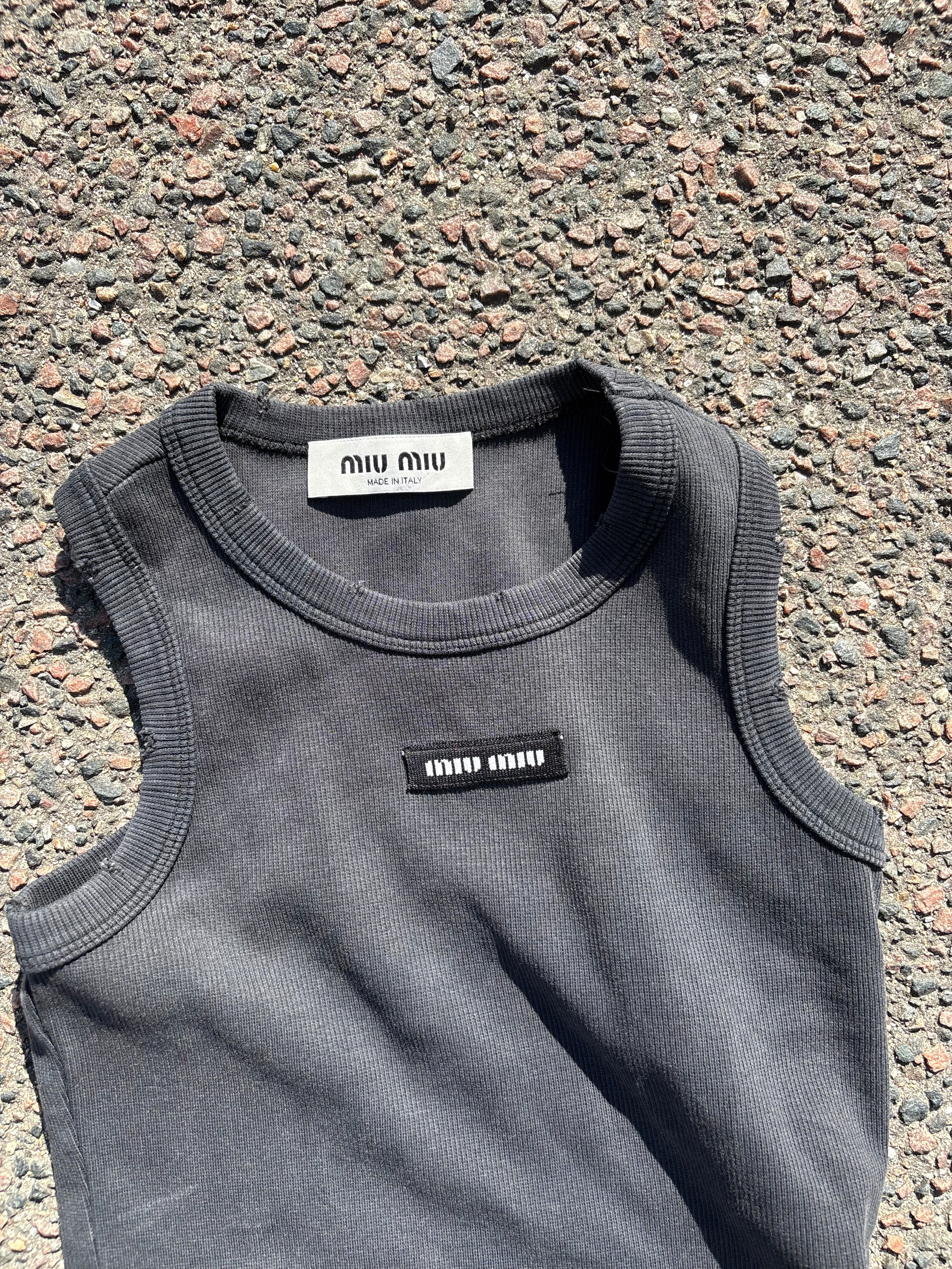 Miu miu ribbed cotton top gray