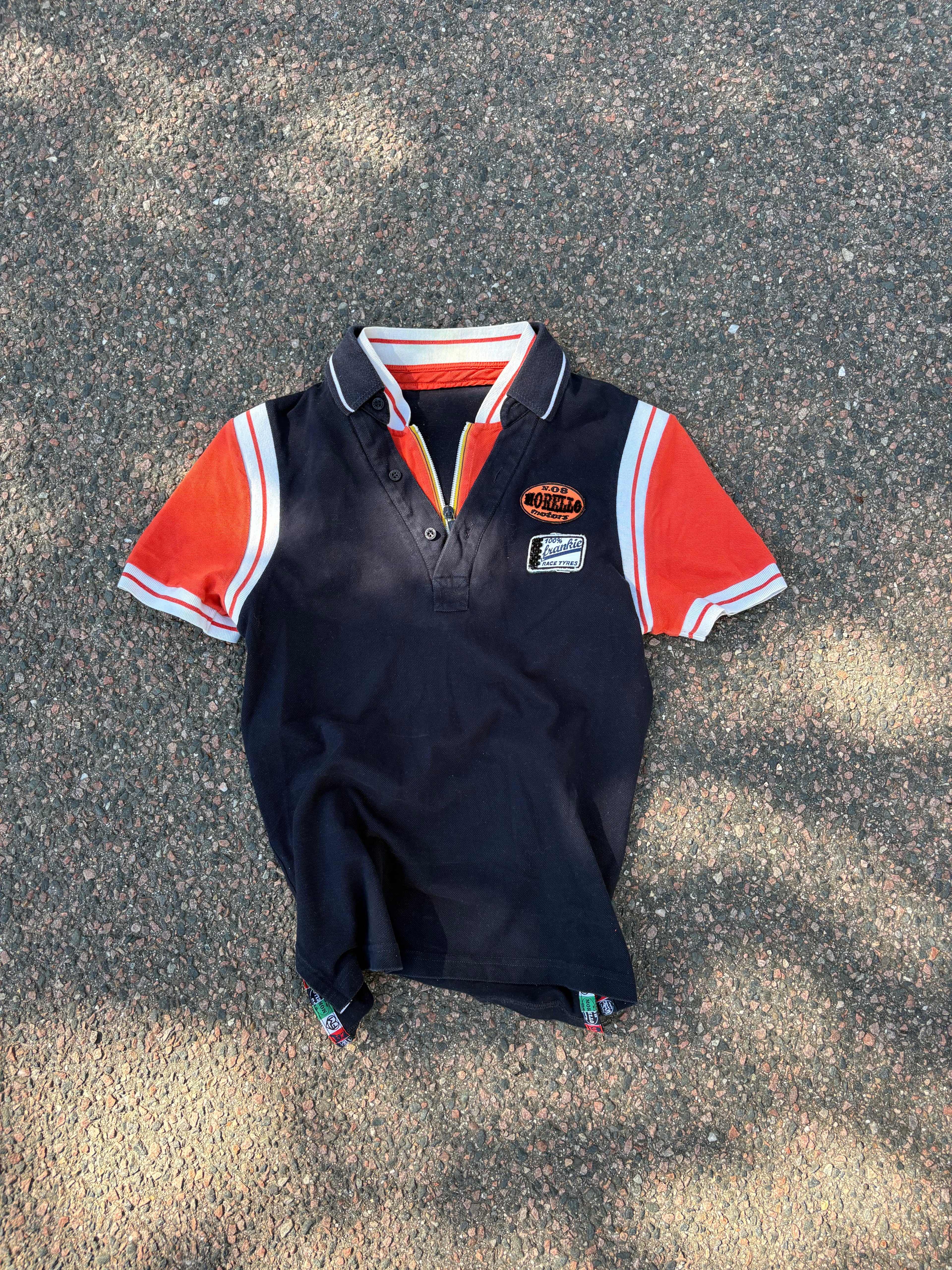 1970s Milanese go-kart double layer polo navy/orange
