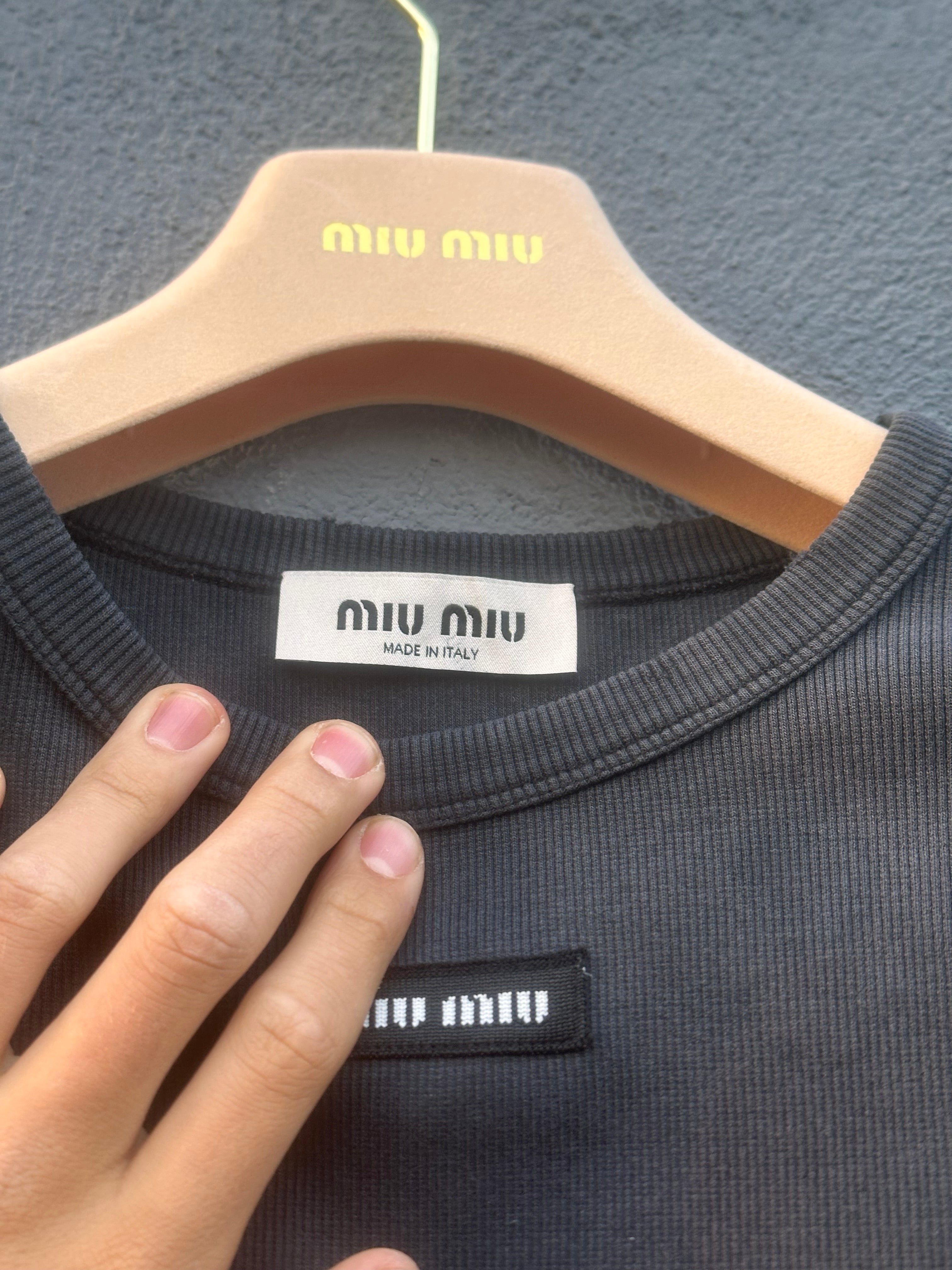 Miu miu ribbed knit cotton gray top 2023