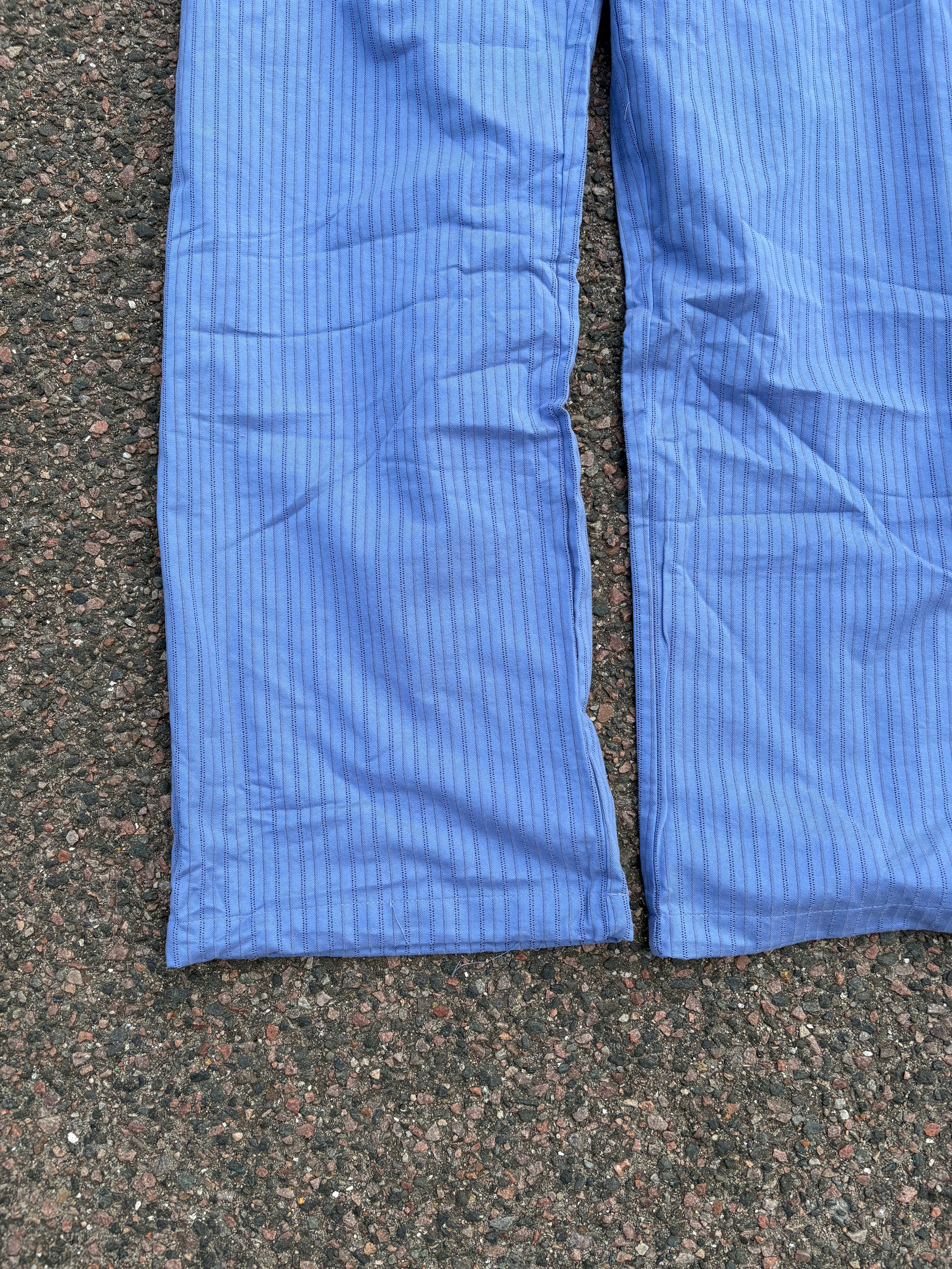 2000s Vintage blue striped white waistband pants