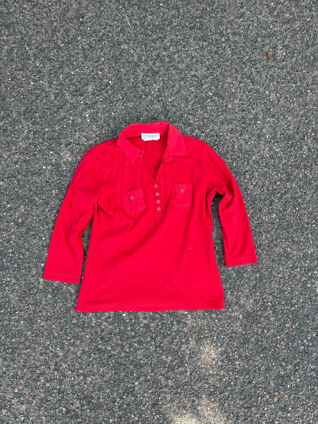 2000s Yves Saint Laurent 3/4 sleeves red button up
