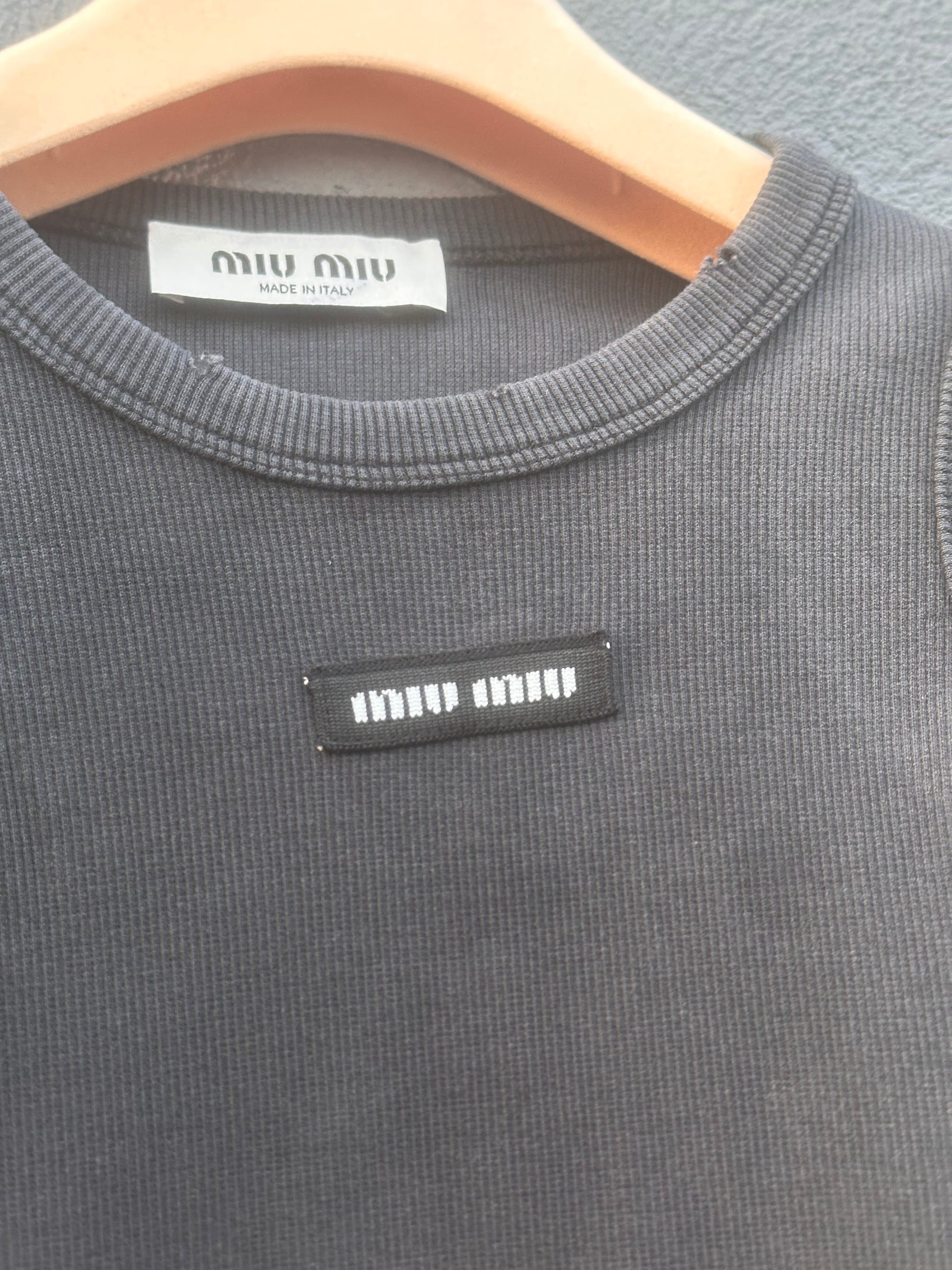 Miu miu gray ribbed knit cotton dress