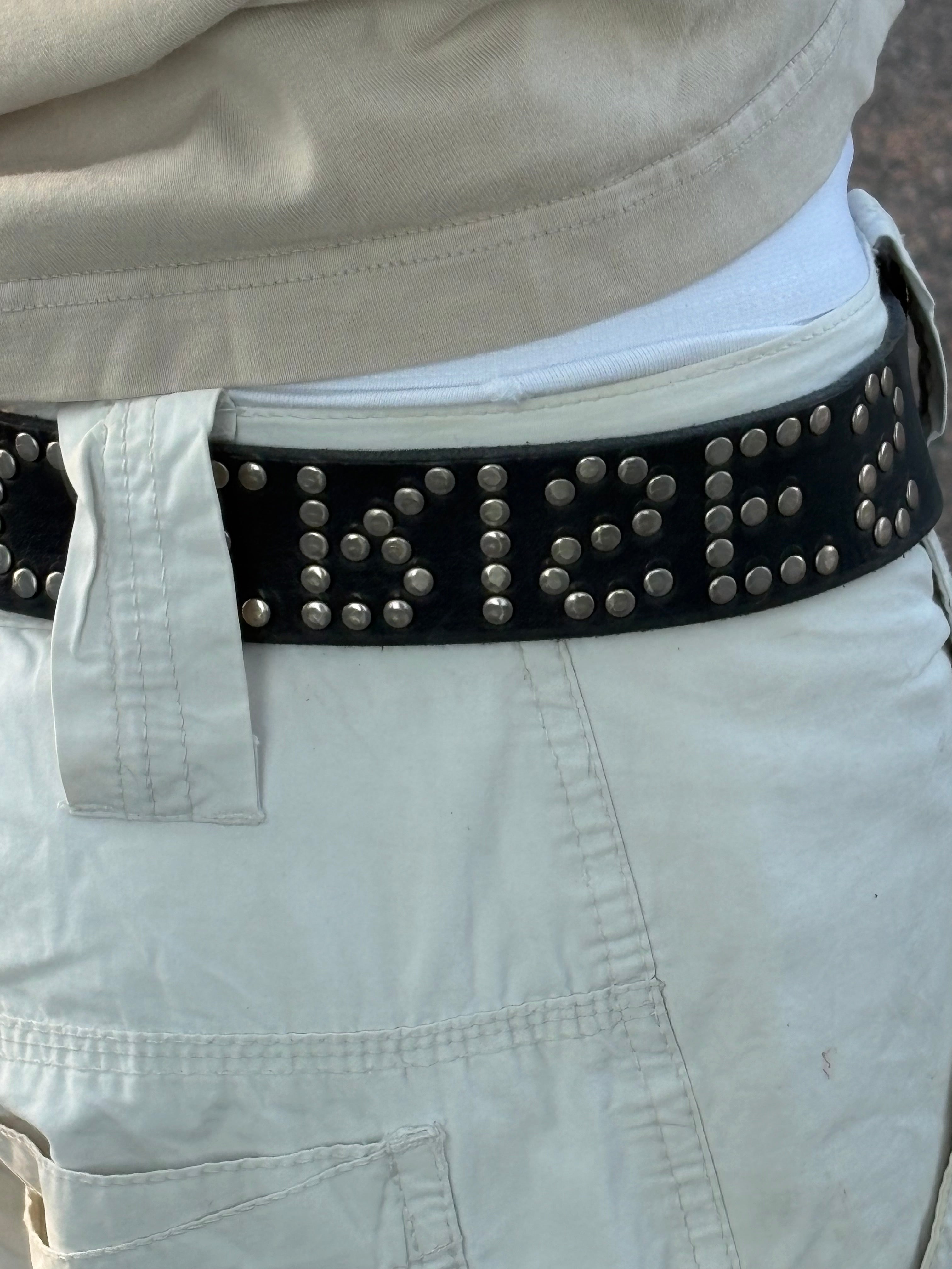 Black vintage studded double closure belt