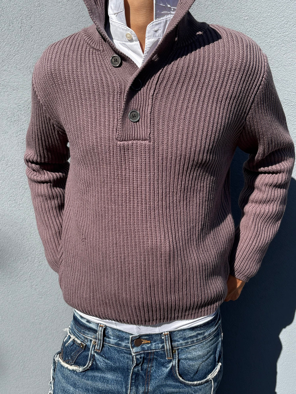 Our legacy button up sweatshirt high collar coffee brown