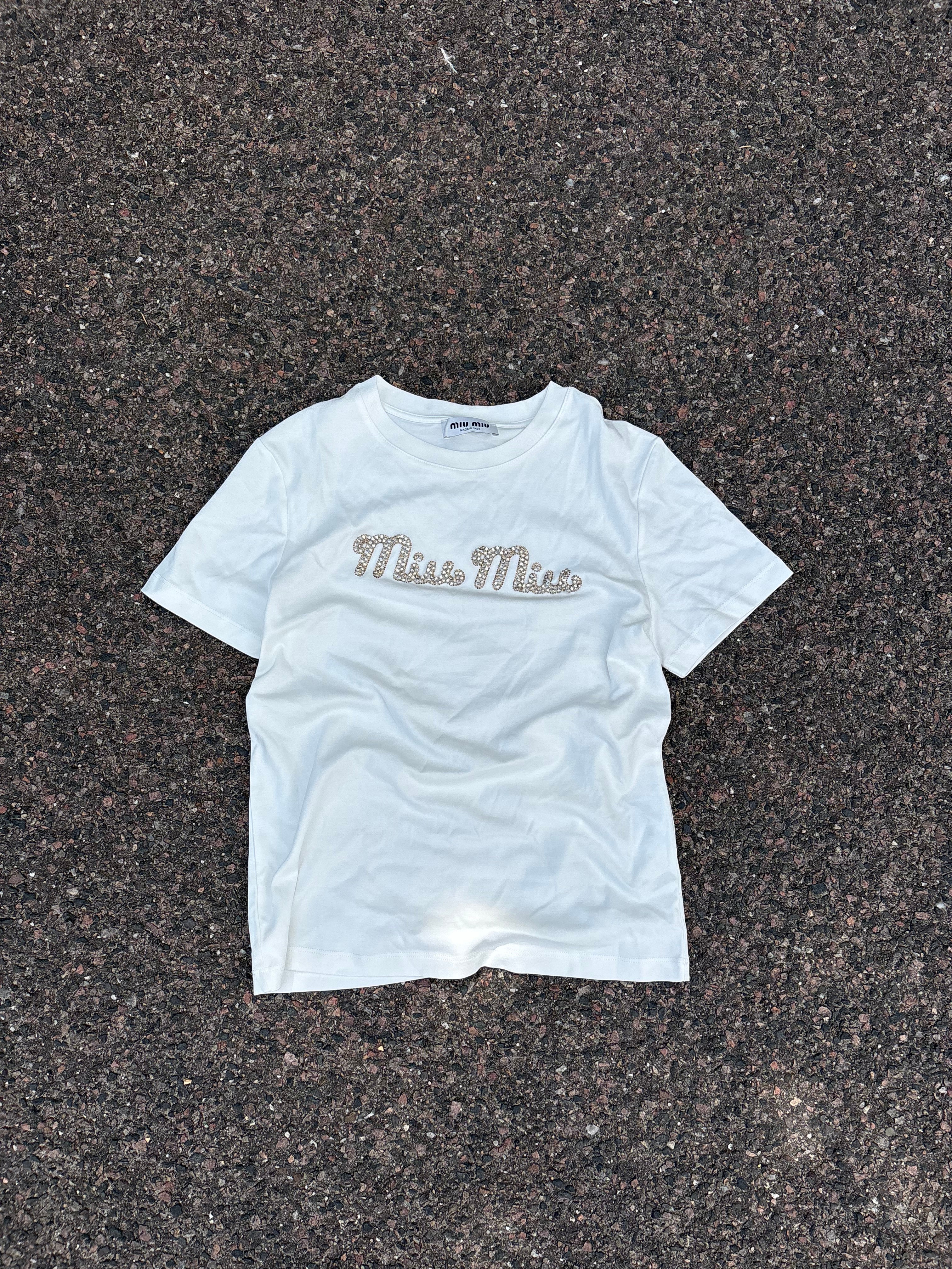 Miu miu cursive text tee white