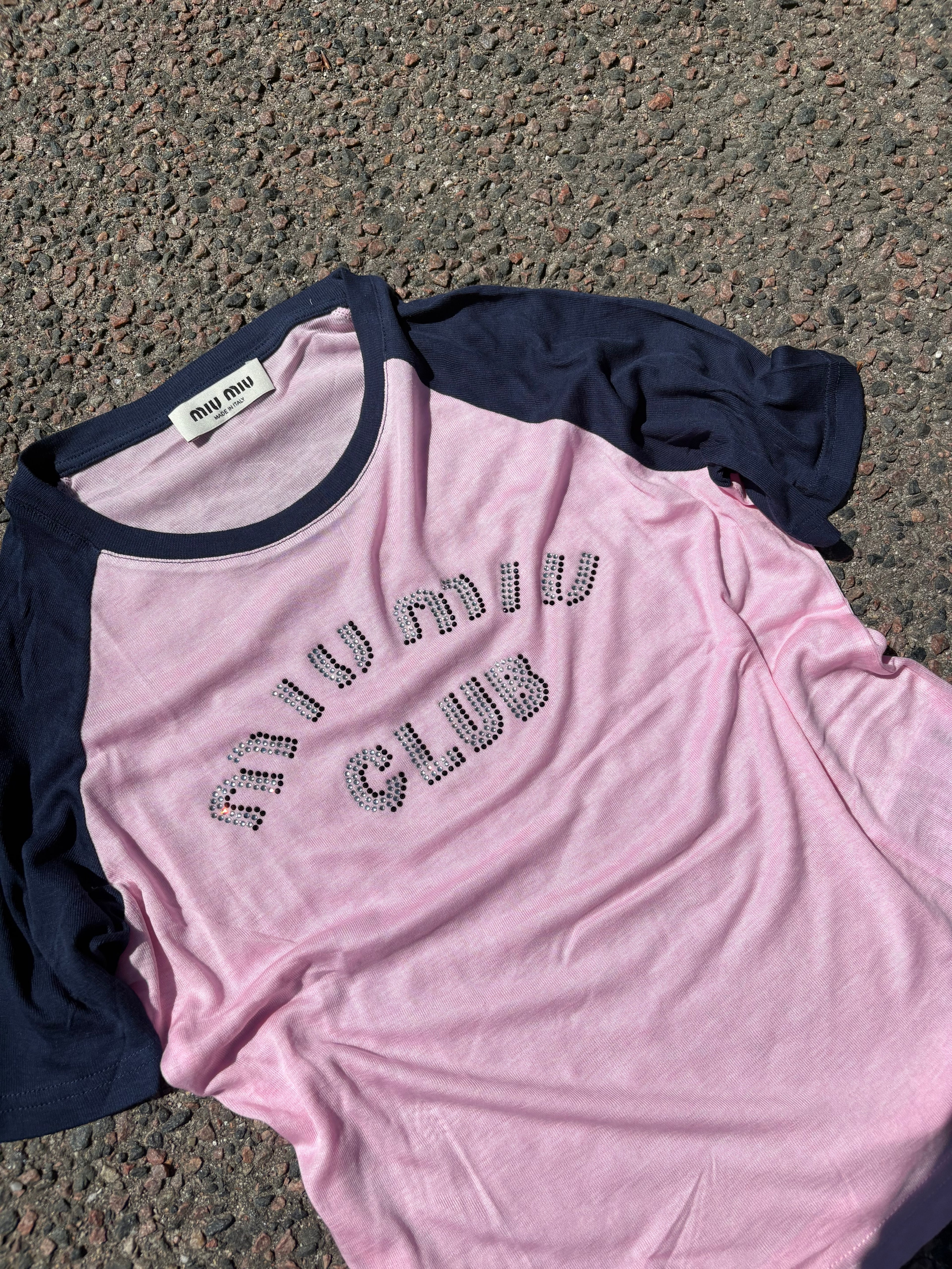 2022 Miu Miu club thin T-Shirt pink/navy