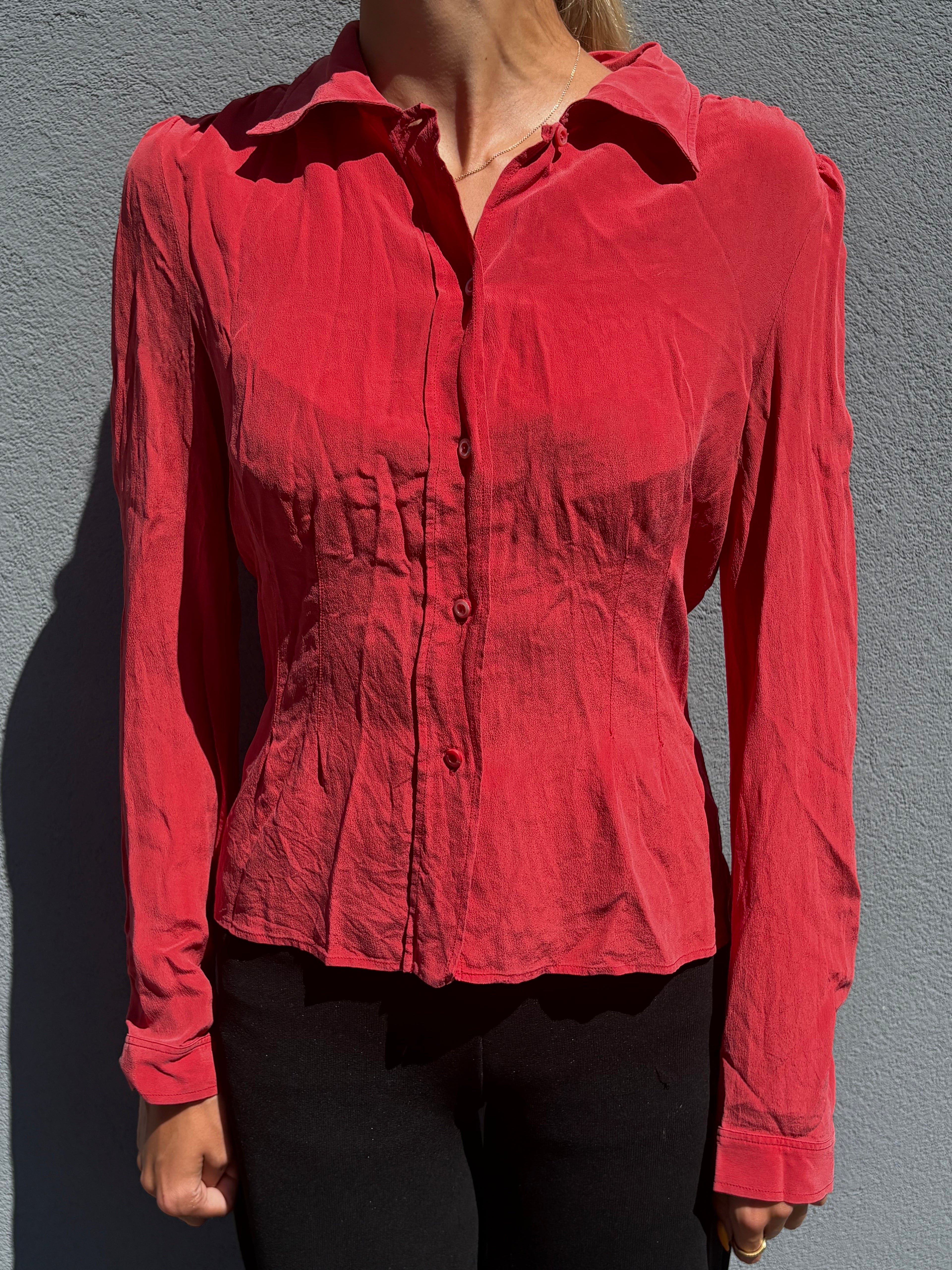2000s Prada red button up shirt