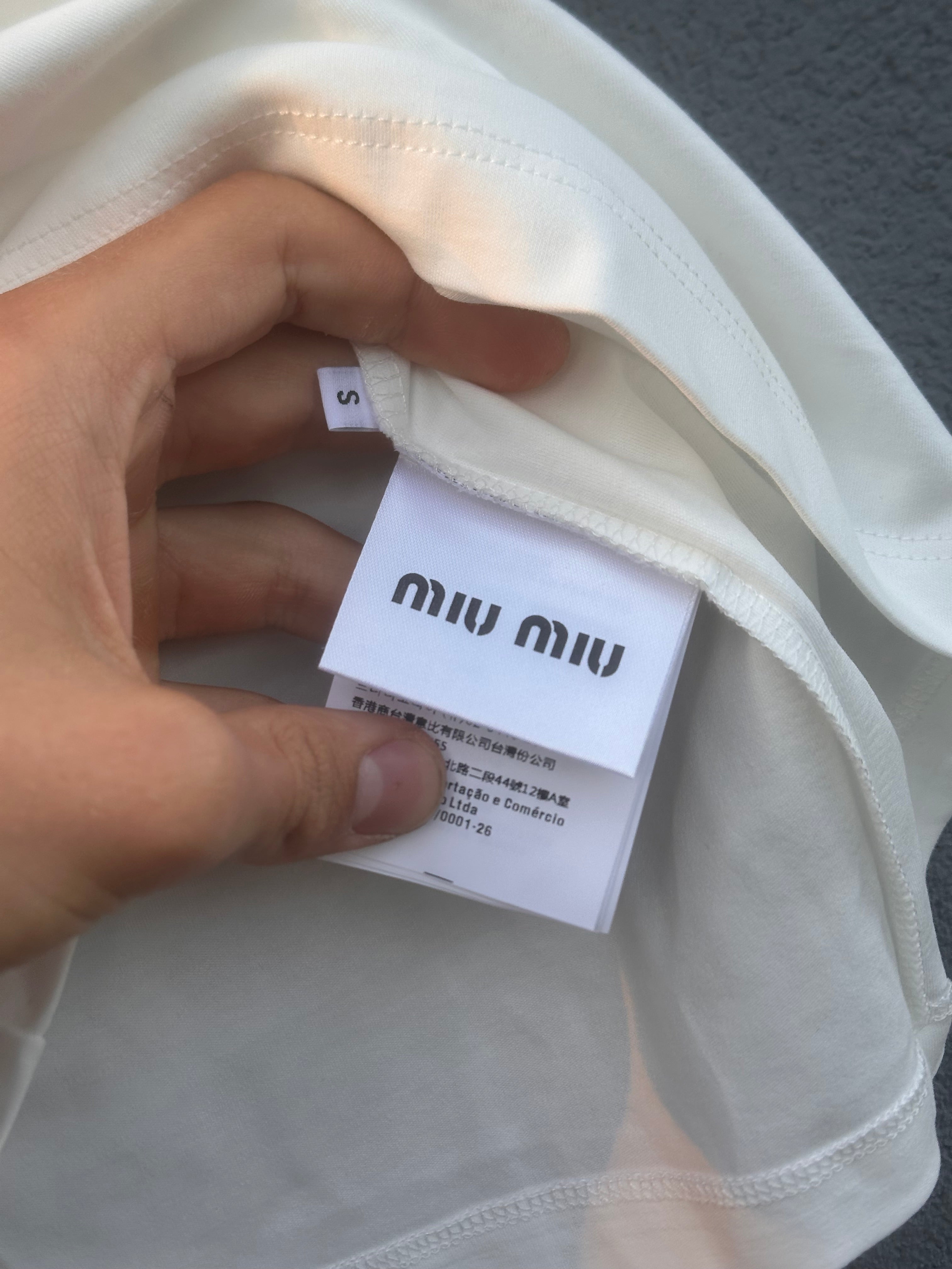 Miu miu cursive text pearl logo tee white 2025