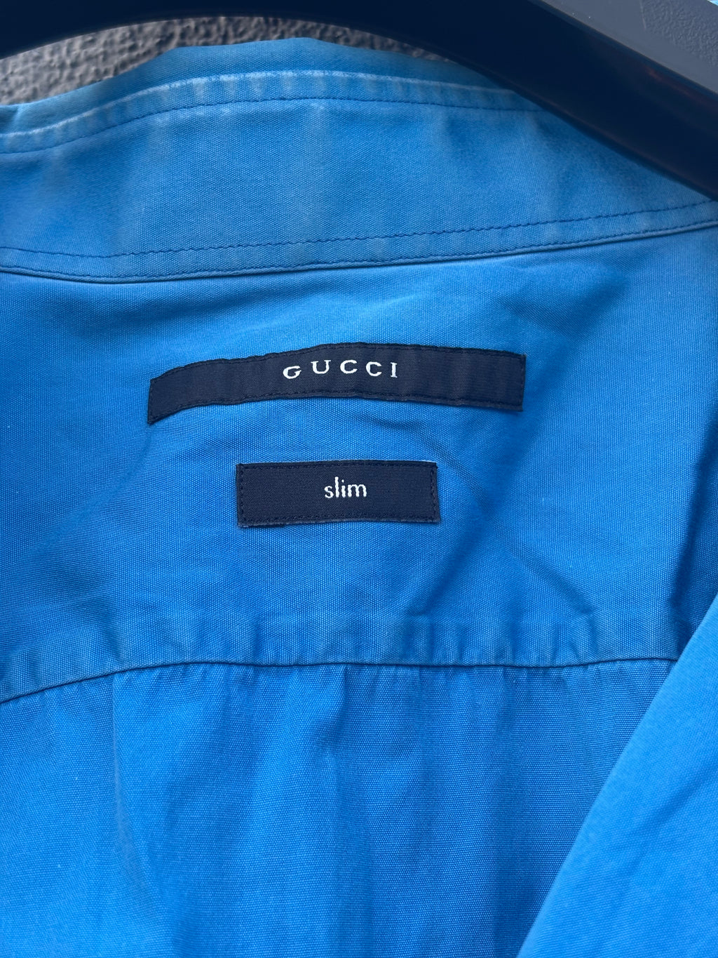 2000s Gucci Tom ford era Blue button up shirt