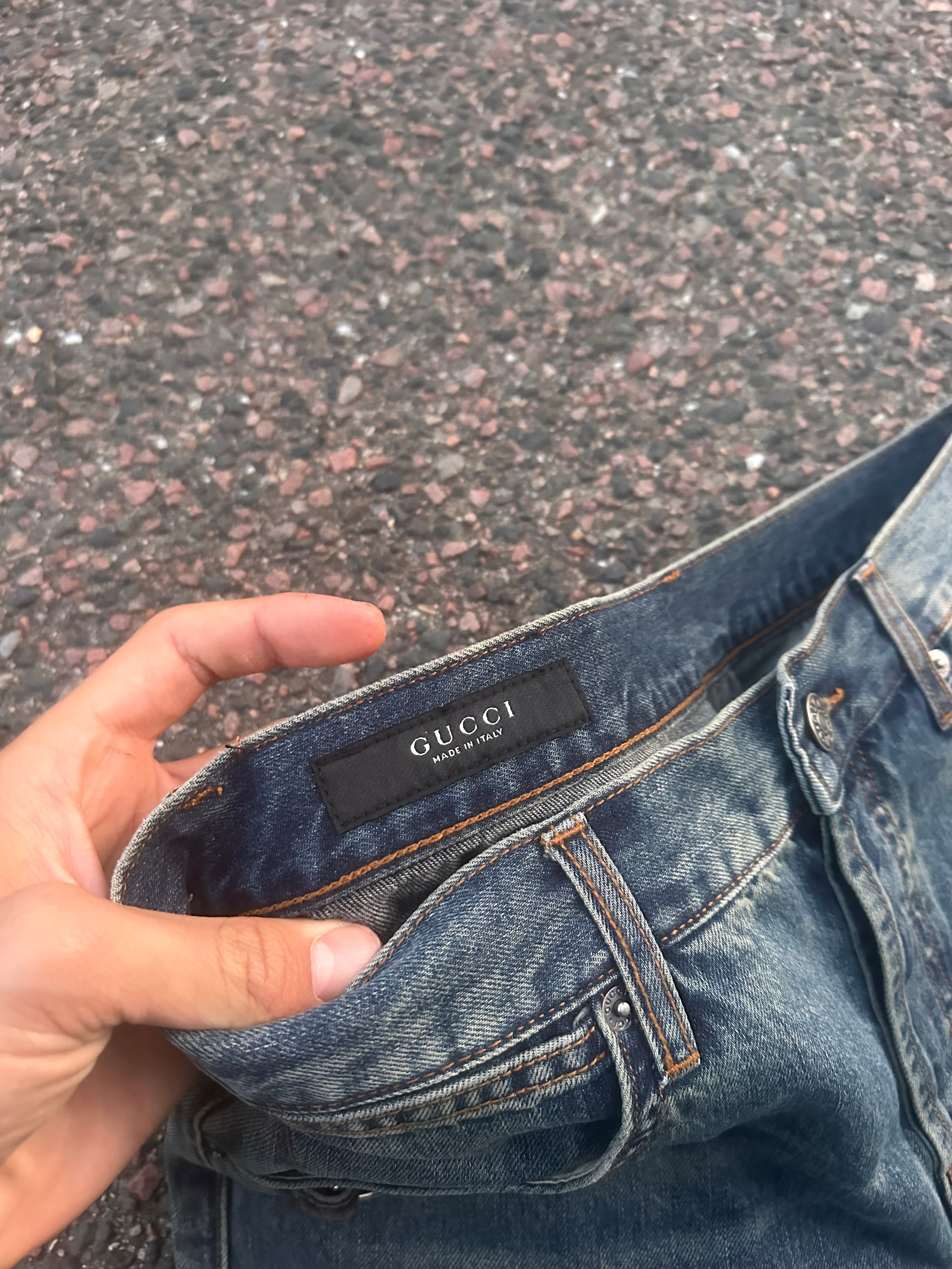 Gucci demna horsebit jeans washed blue
