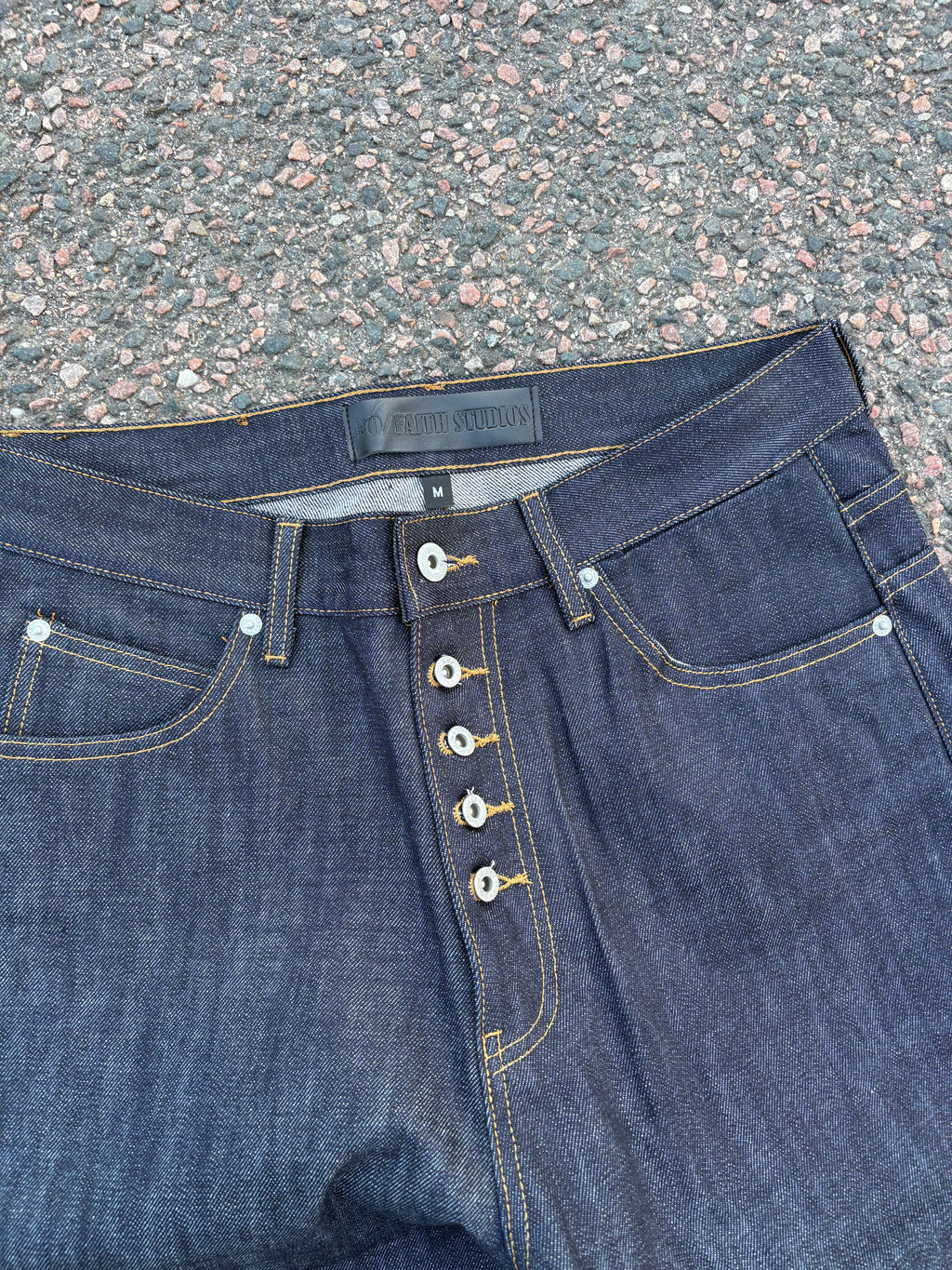 No Faith Studios Selvedge bootcut jeans (M)